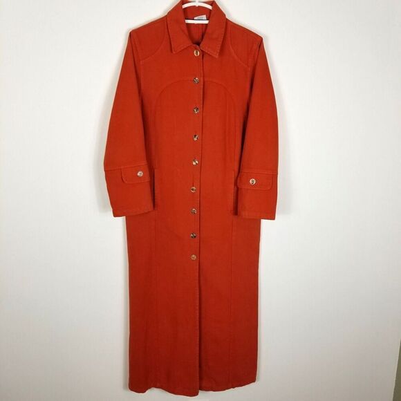 CMC by Color Me Cotton Button Front Maxi Dress Size XS Orange Cotton Long Sleeve - Picture 1 of 8